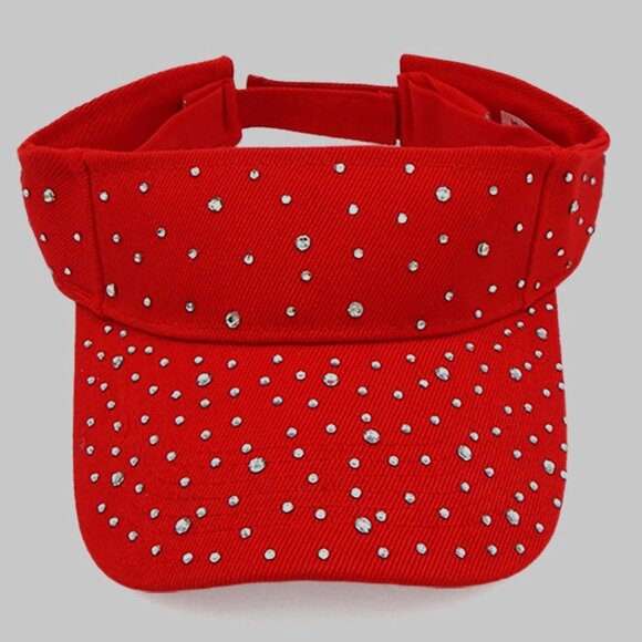 Red Rhinestone Crystal Sparkle Visor Hat Adjustable - Picture 1 of 5